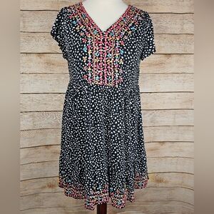 Savanna Jane Black Polka Dot Embroidered Bohemian Flutter Sleeve Dress Size LG